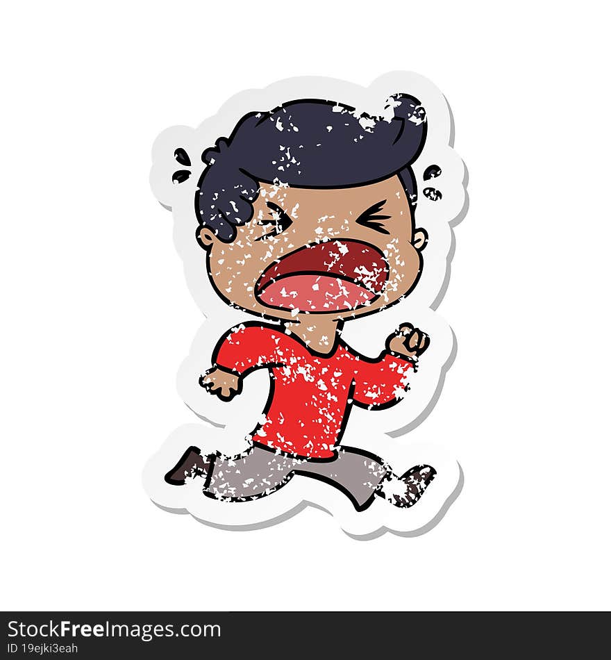 distressed sticker of a cartoon shouting man