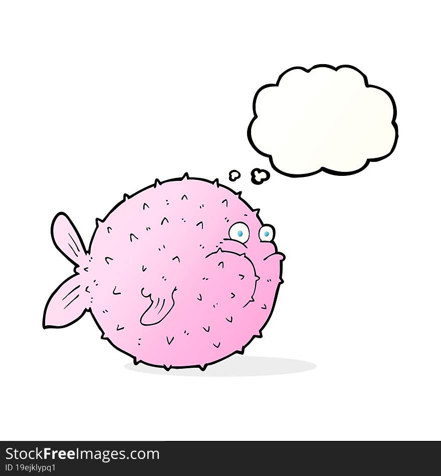 cartoon puffer fish with thought bubble