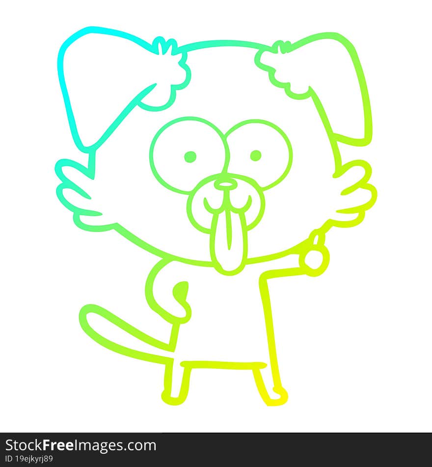 cold gradient line drawing of a cartoon dog with tongue sticking out