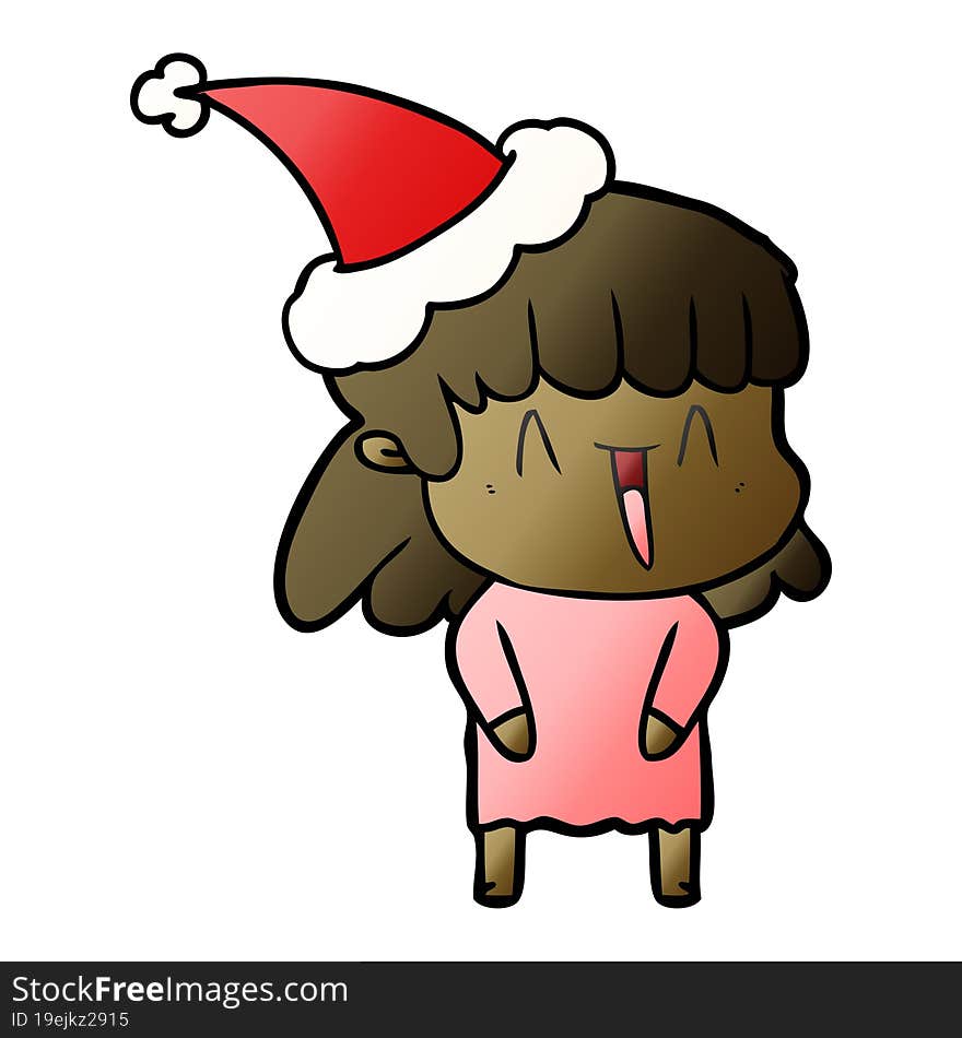 hand drawn gradient cartoon of a woman wearing santa hat