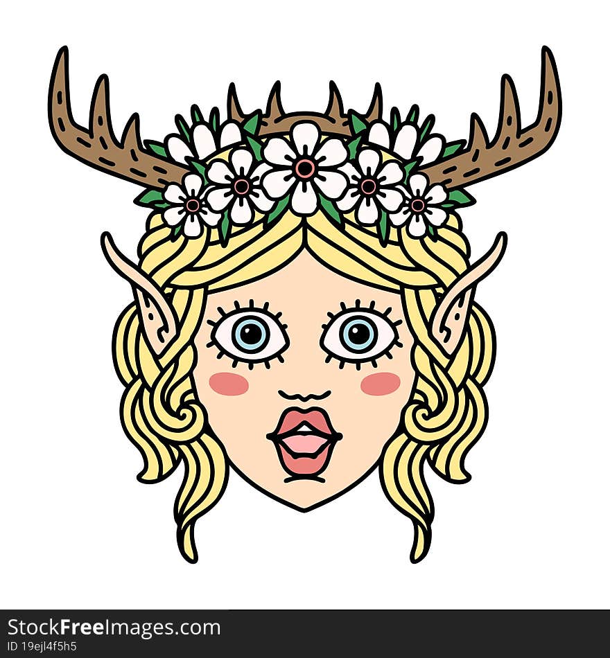 Retro Tattoo Style elf druid character face. Retro Tattoo Style elf druid character face