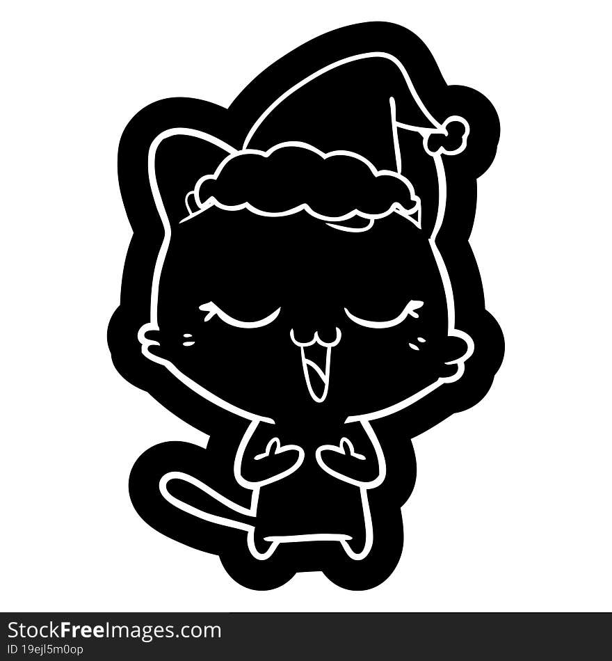 happy cartoon icon of a cat wearing santa hat