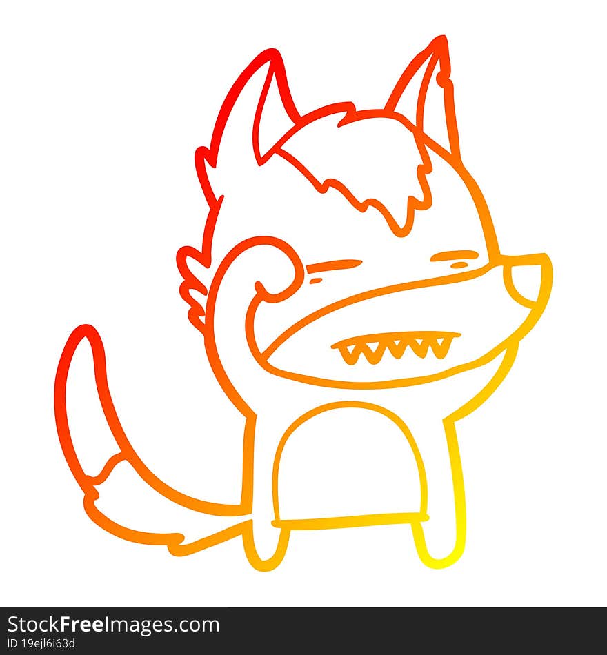 warm gradient line drawing cartoon wolf showing teeth