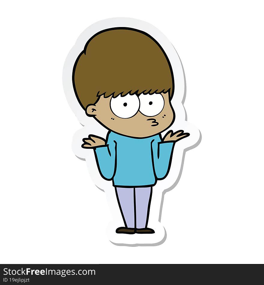 Sticker Of A Confused Cartoon Boy Shrugging Shoulders