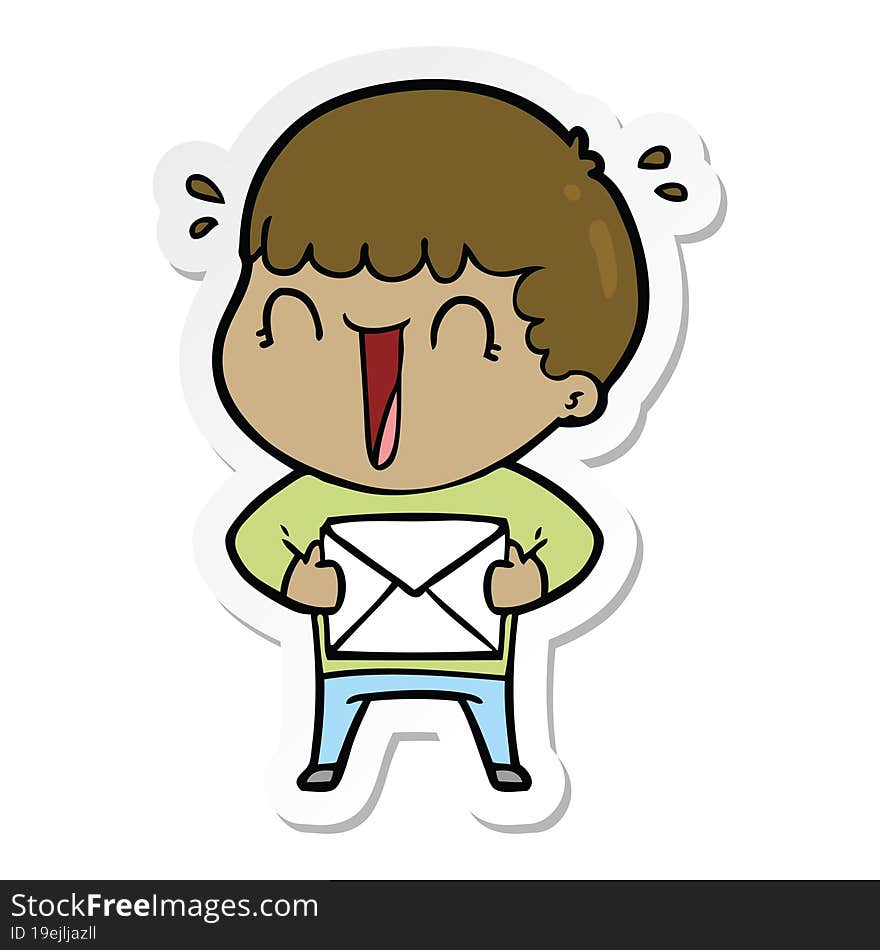 sticker of a laughing cartoon man with letter