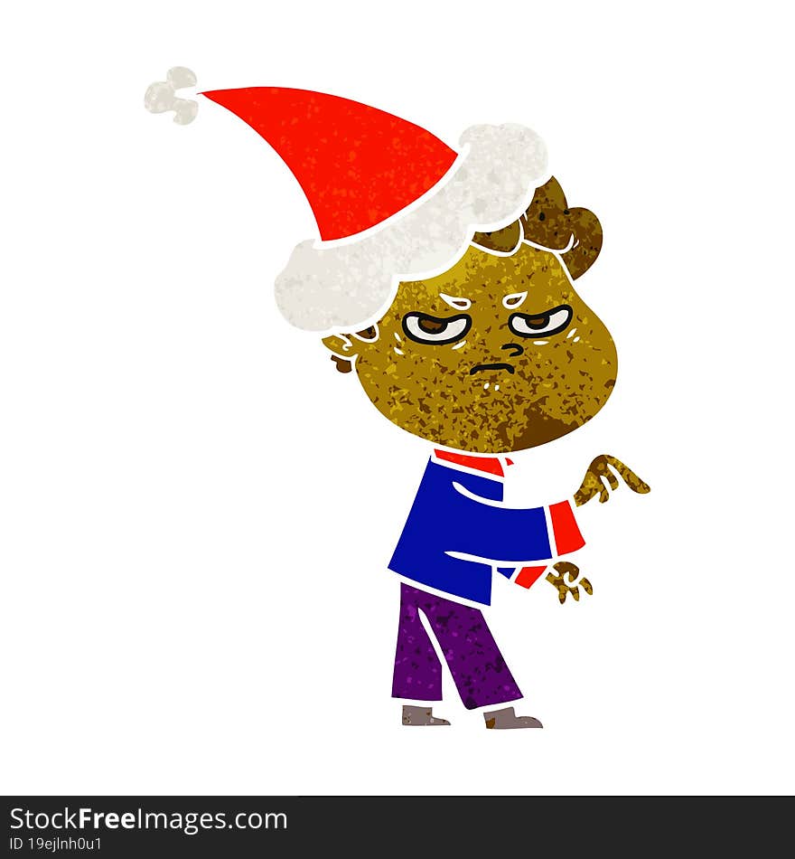 retro cartoon of a angry man wearing santa hat