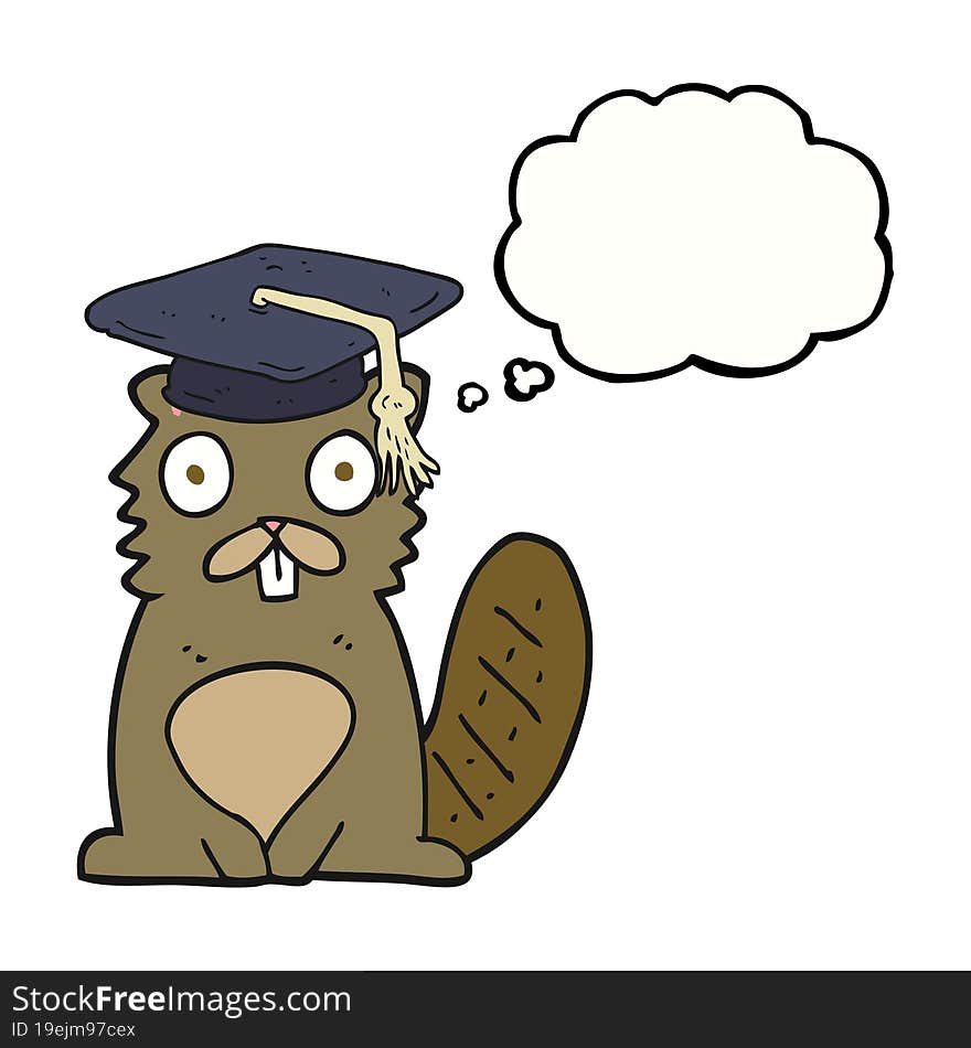 freehand drawn thought bubble cartoon beaver graduate