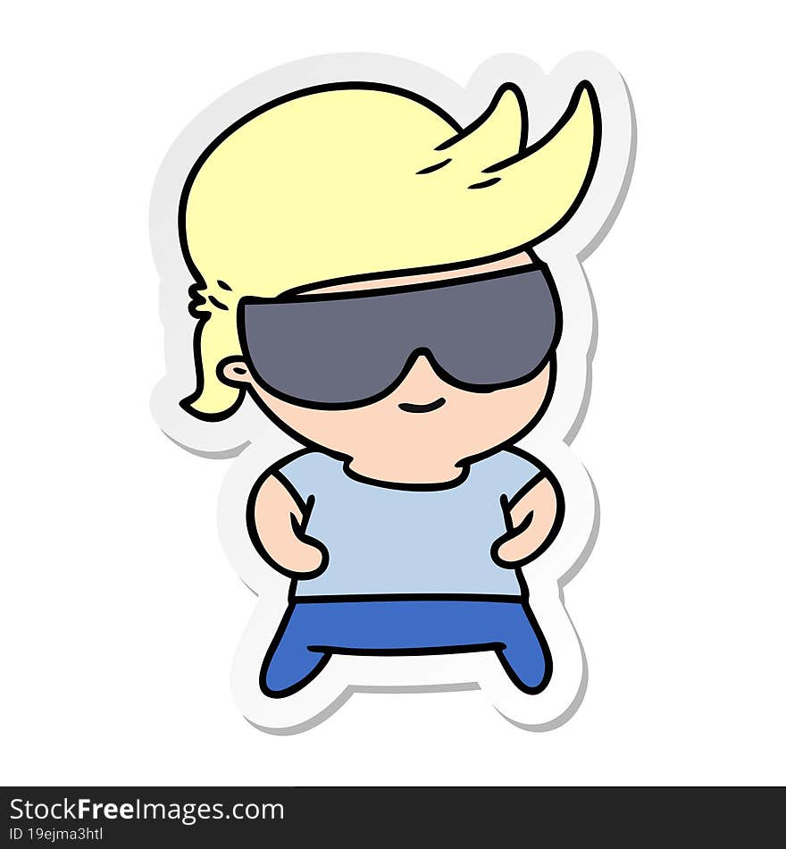 sticker cartoon kawaii kid with shades