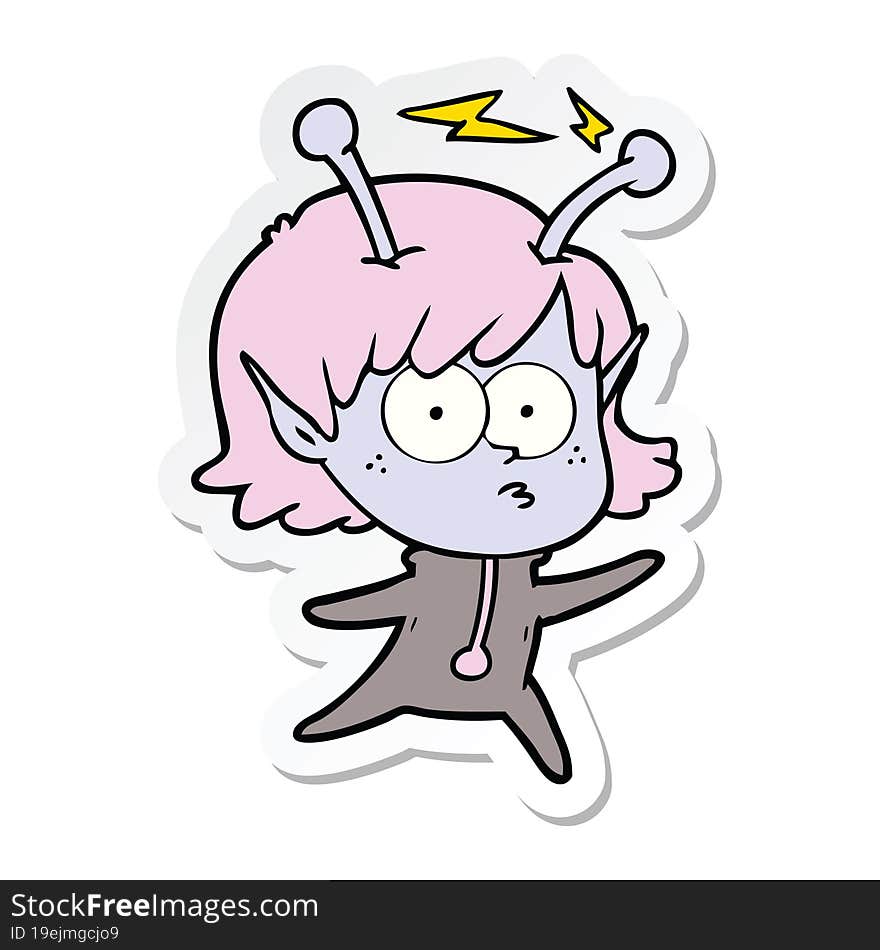 sticker of a cartoon alien girl