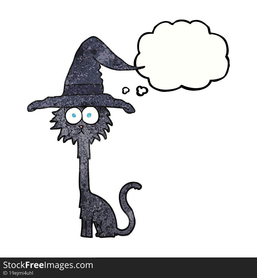 freehand drawn thought bubble textured cartoon halloween cat