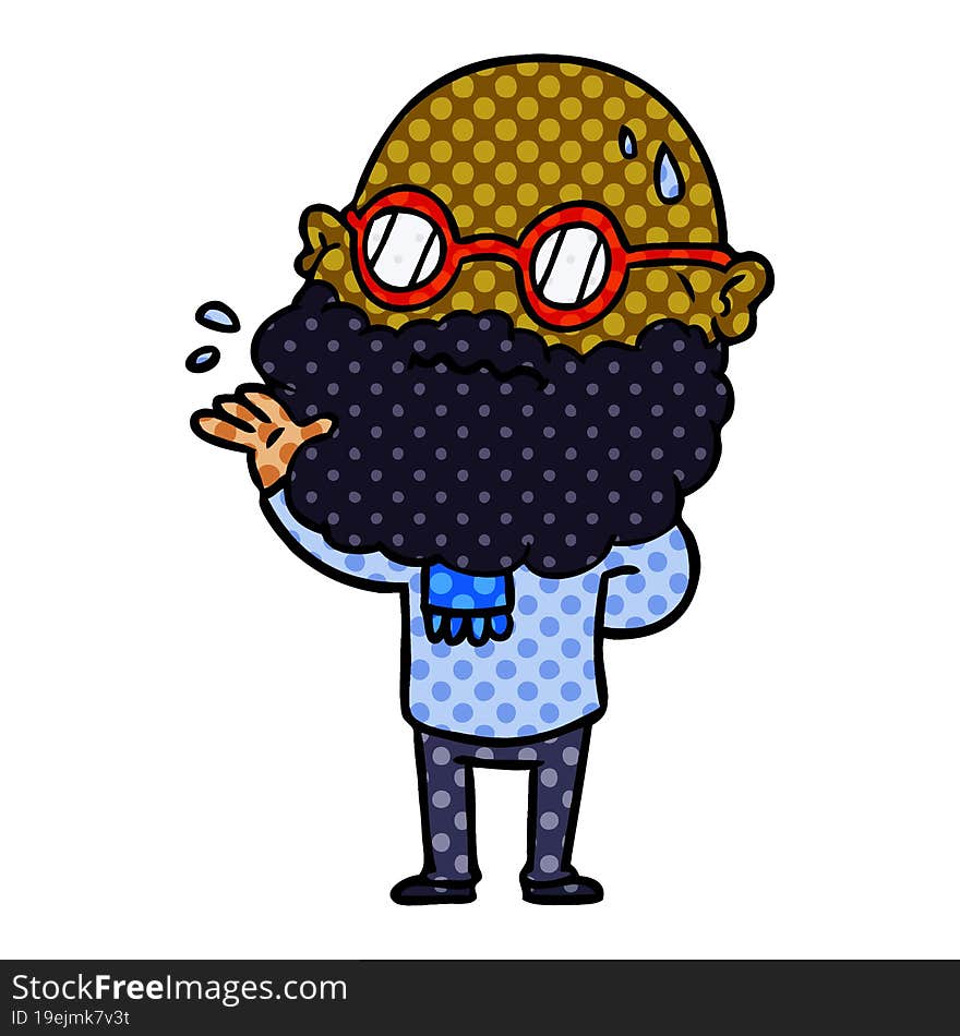 cartoon worried man with beard and spectacles. cartoon worried man with beard and spectacles