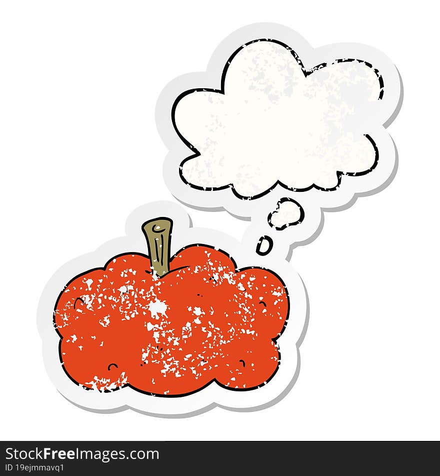 cartoon pumpkin with thought bubble as a distressed worn sticker