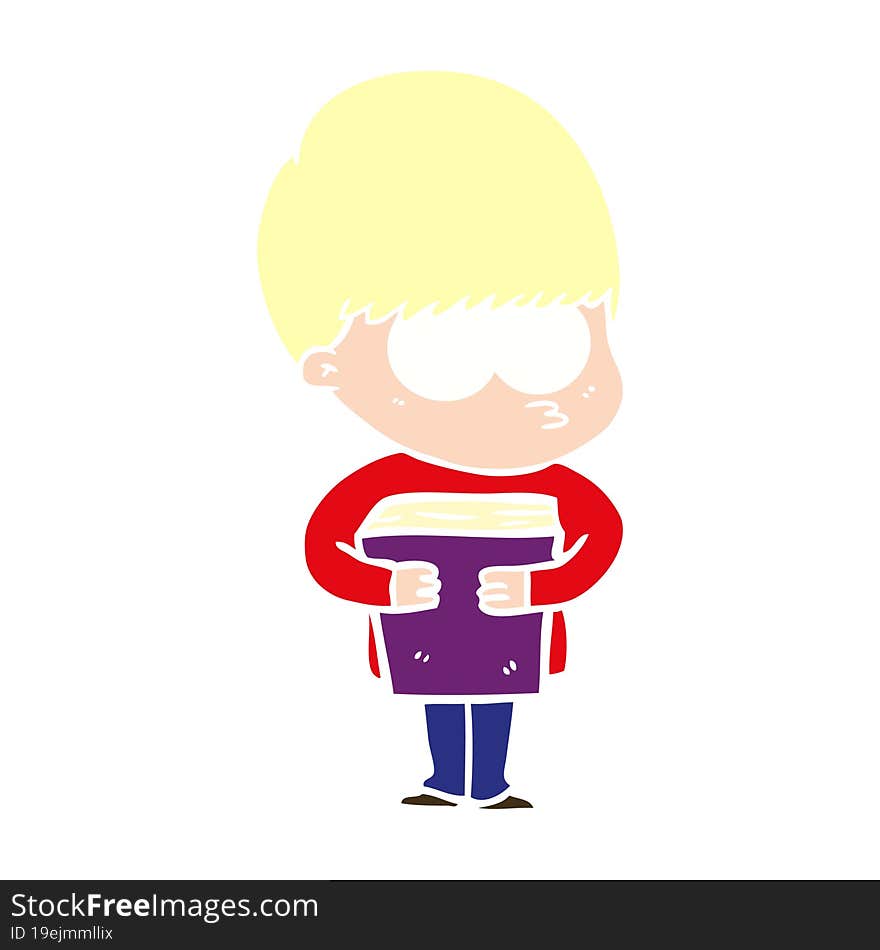 Nervous Flat Color Style Cartoon Boy Holding Book