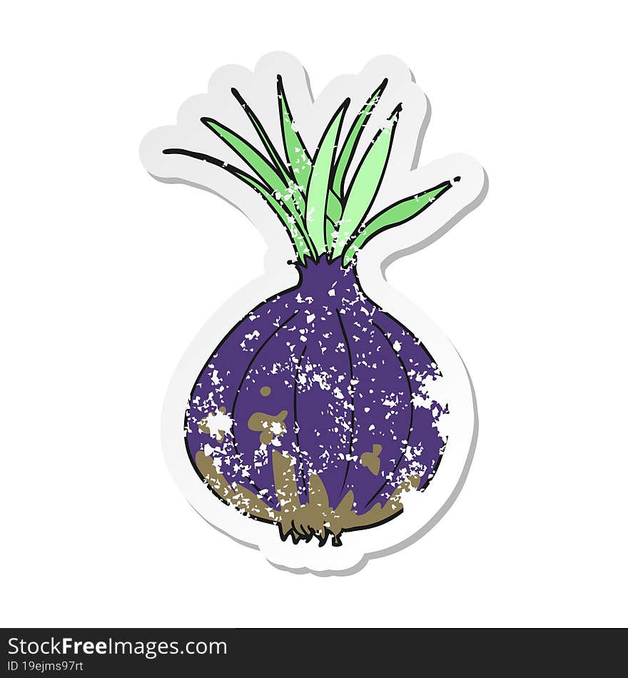 Retro Distressed Sticker Of A Cartoon Onion