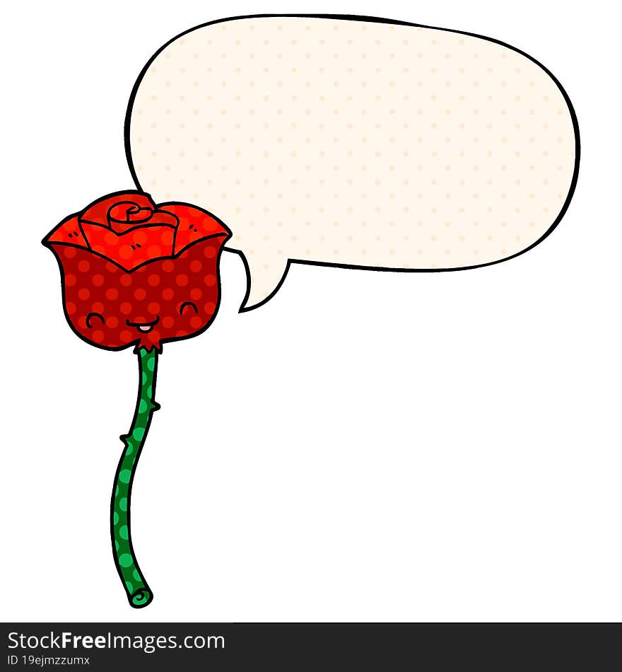 cartoon rose and speech bubble in comic book style