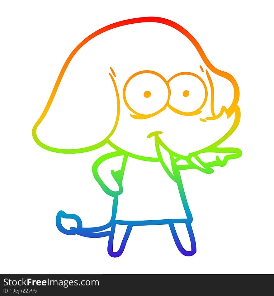 Rainbow Gradient Line Drawing Happy Cartoon Elephant