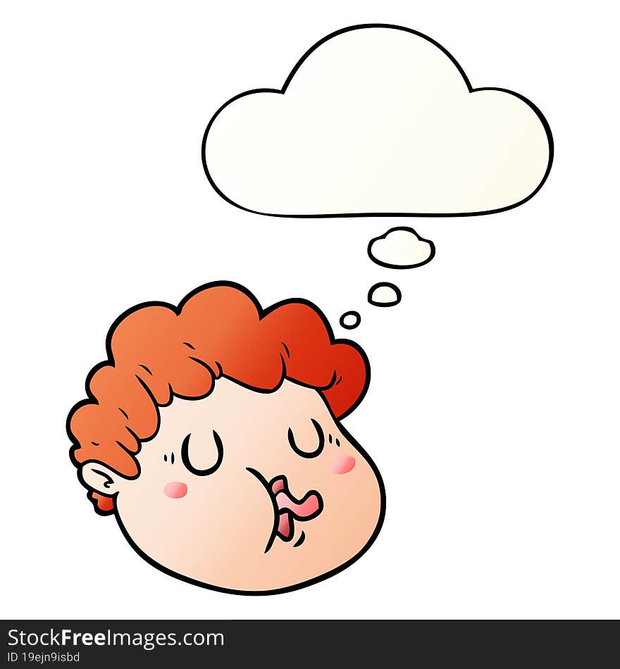 cartoon male face with thought bubble in smooth gradient style