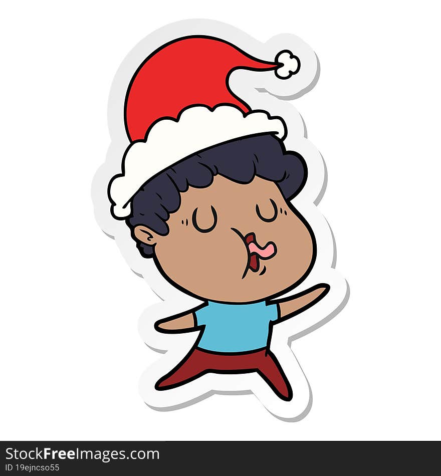 Sticker Cartoon Of A Man Singing Wearing Santa Hat