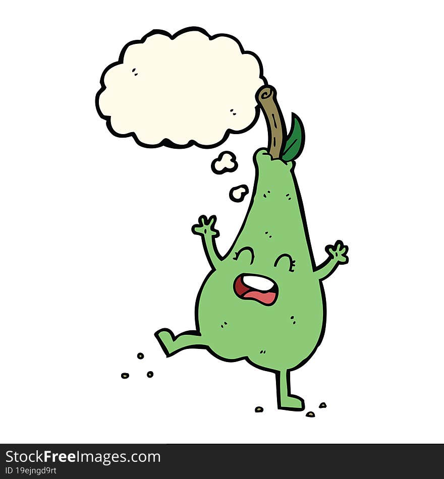 Cartoon Happy Dancing Pear With Thought Bubble