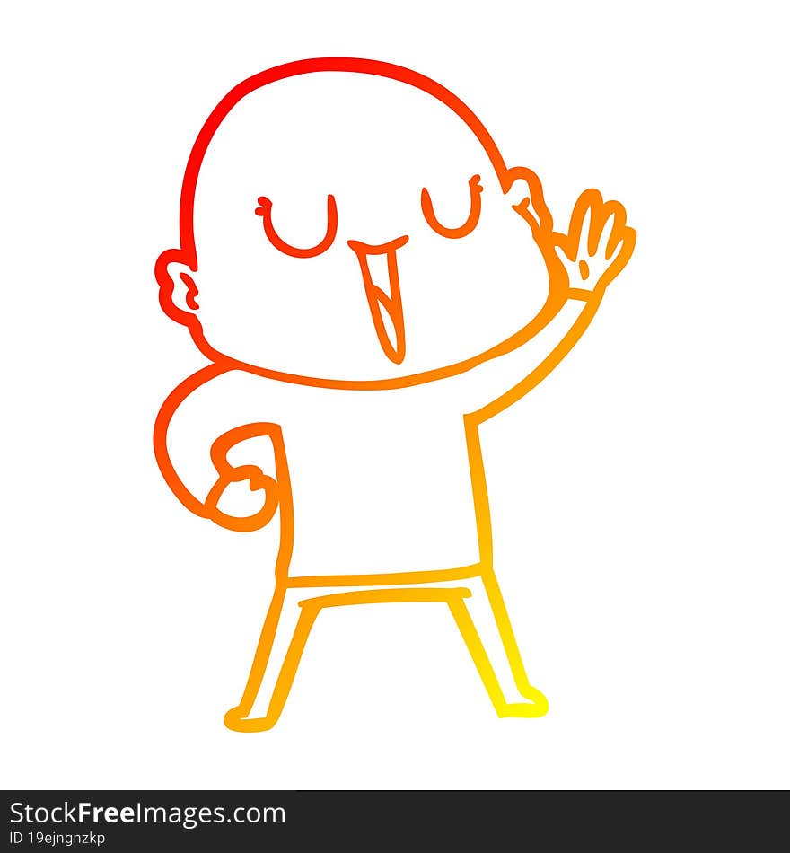 warm gradient line drawing of a happy cartoon bald man