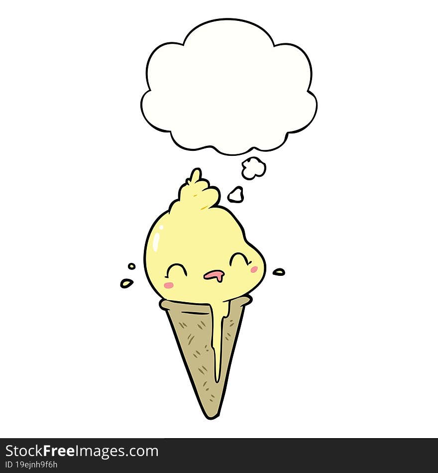 Cute Cartoon Ice Cream And Thought Bubble