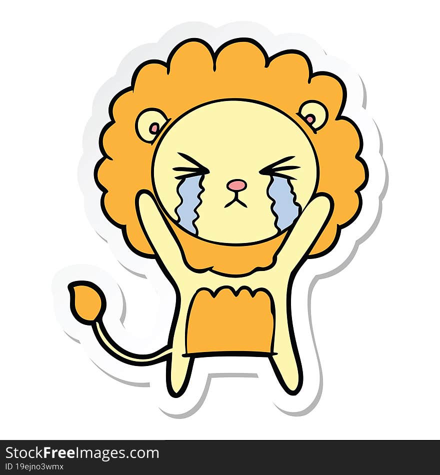 Sticker Of A Cartoon Crying Lion