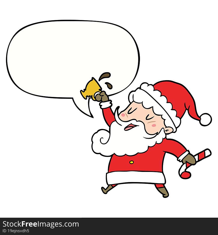 cartoon santa claus and hot cocoa and speech bubble