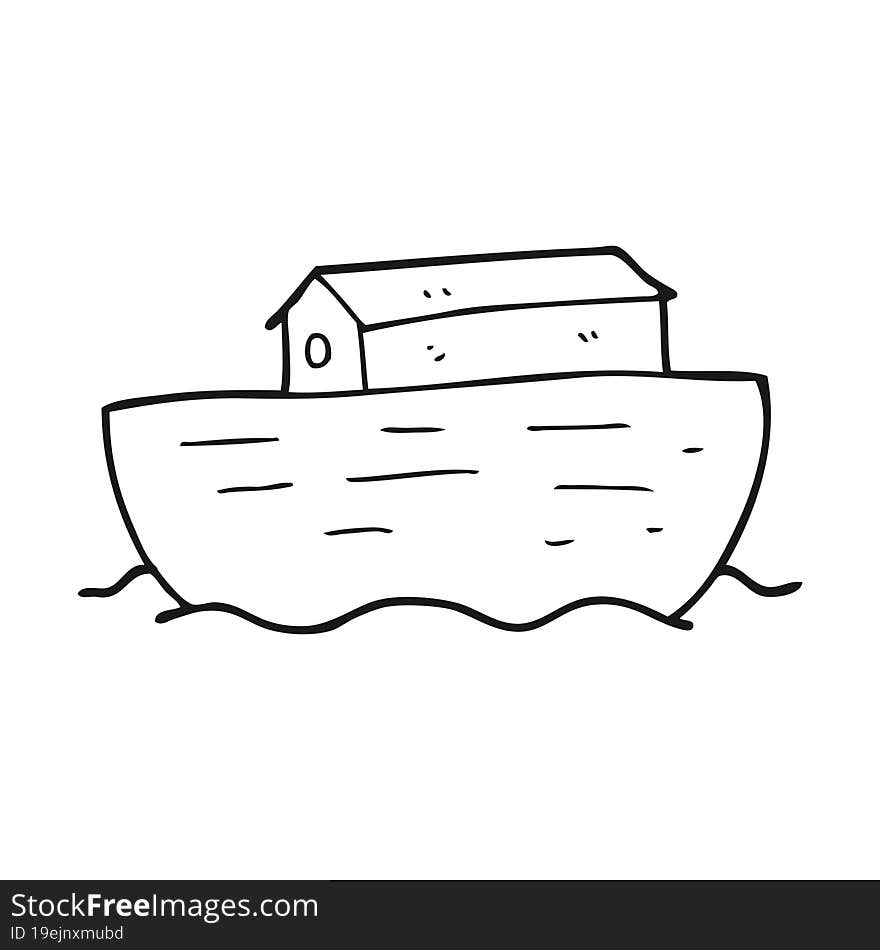 freehand drawn black and white cartoon noah\'s ark. freehand drawn black and white cartoon noah\'s ark