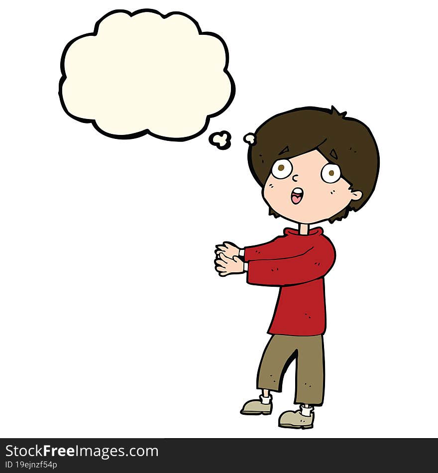 cartoon shocked boy with thought bubble