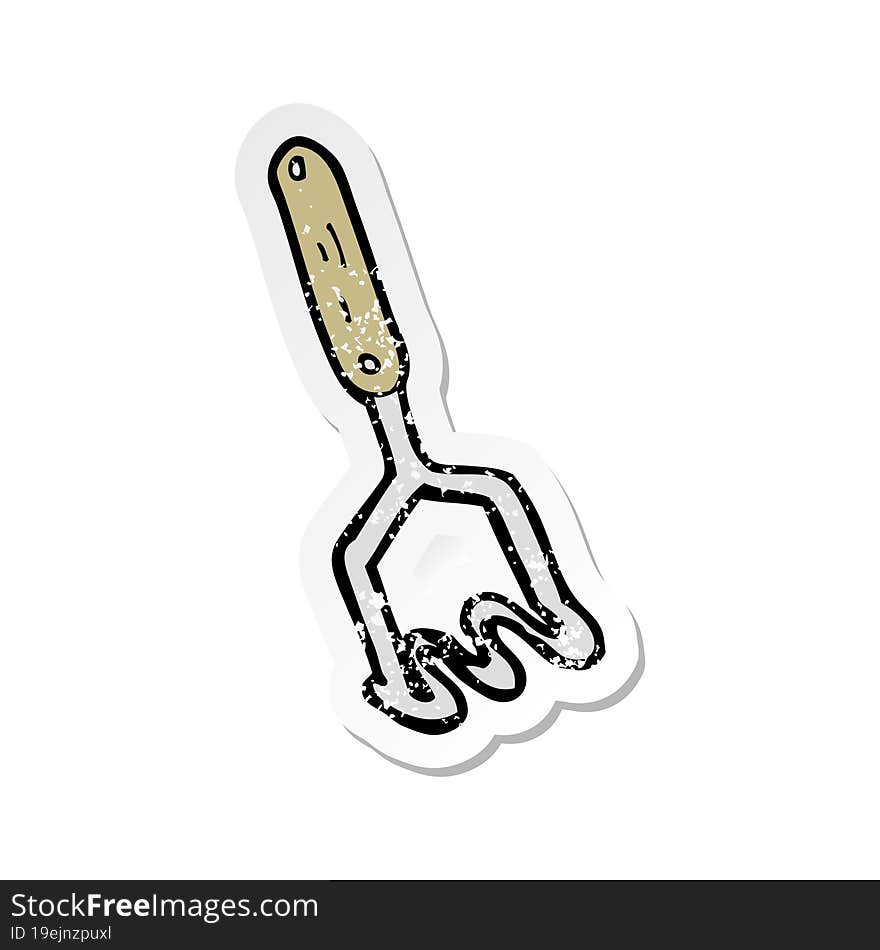 retro distressed sticker of a cartoon potato masher