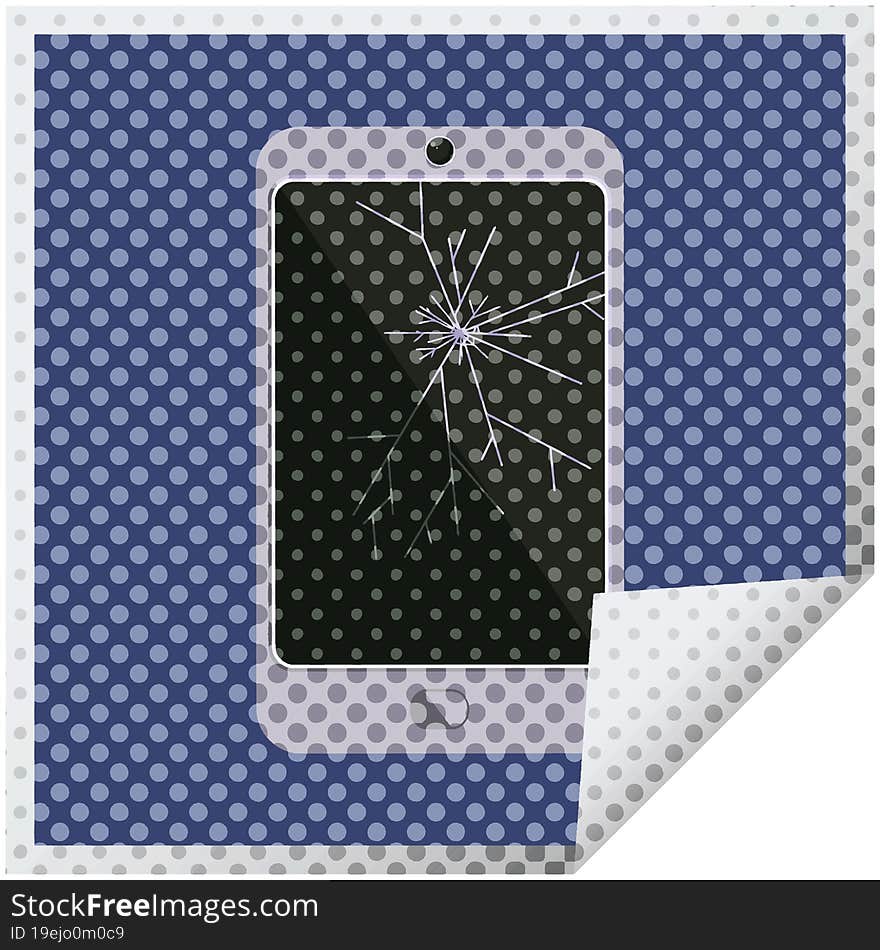 cracked screen cell phone graphic square sticker