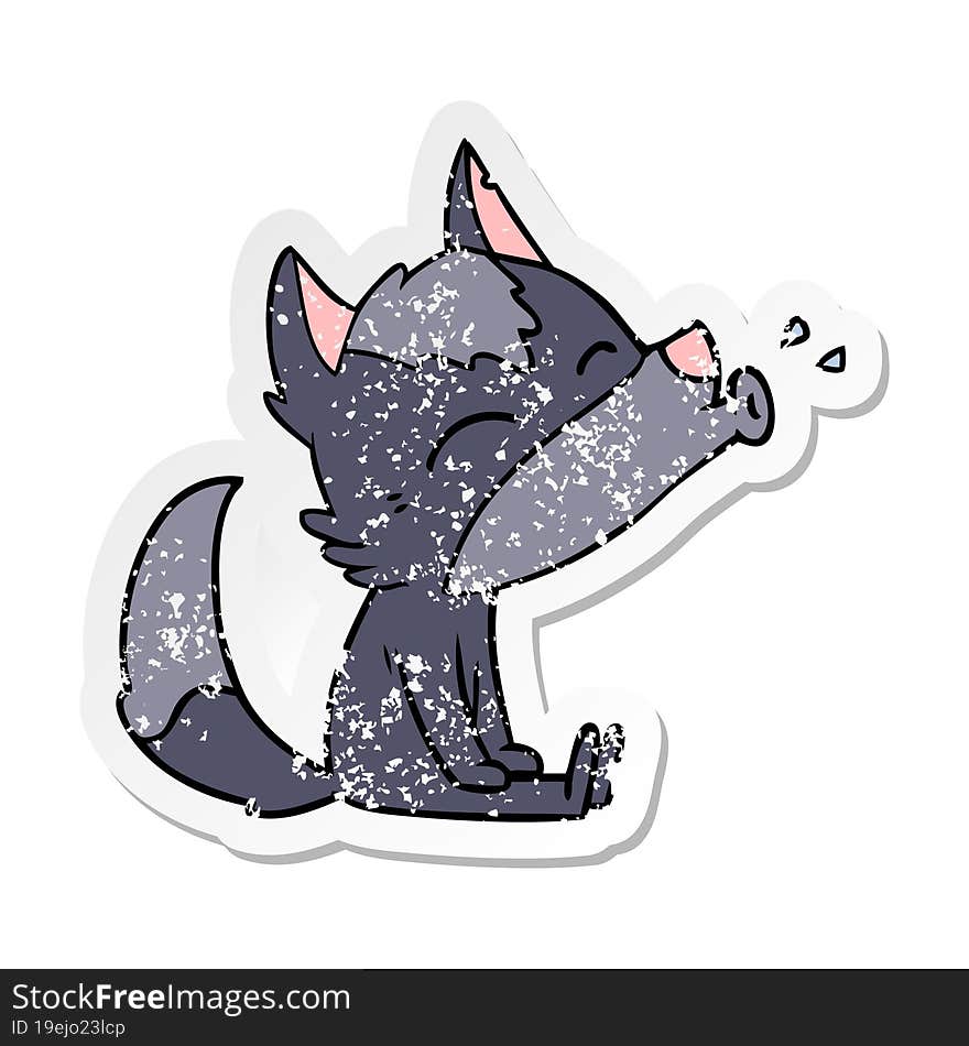 distressed sticker of a howling wolf cartoon