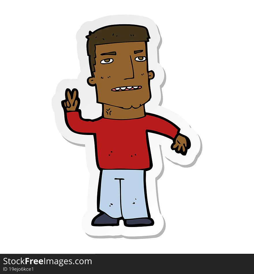 Sticker Of A Cartoon Man Giving Peace Sign