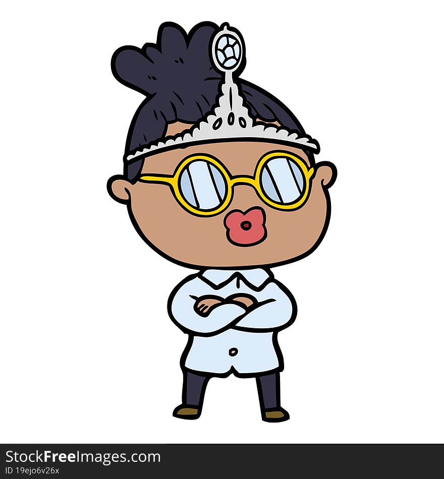 cartoon woman wearing spectacles and tiara. cartoon woman wearing spectacles and tiara