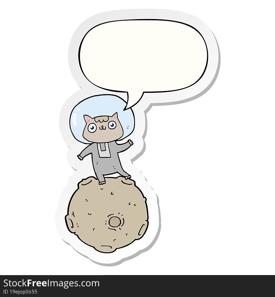 cute cartoon astronaut cat and speech bubble sticker