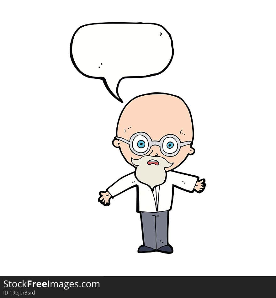 Cartoon Genius Scientist With Speech Bubble