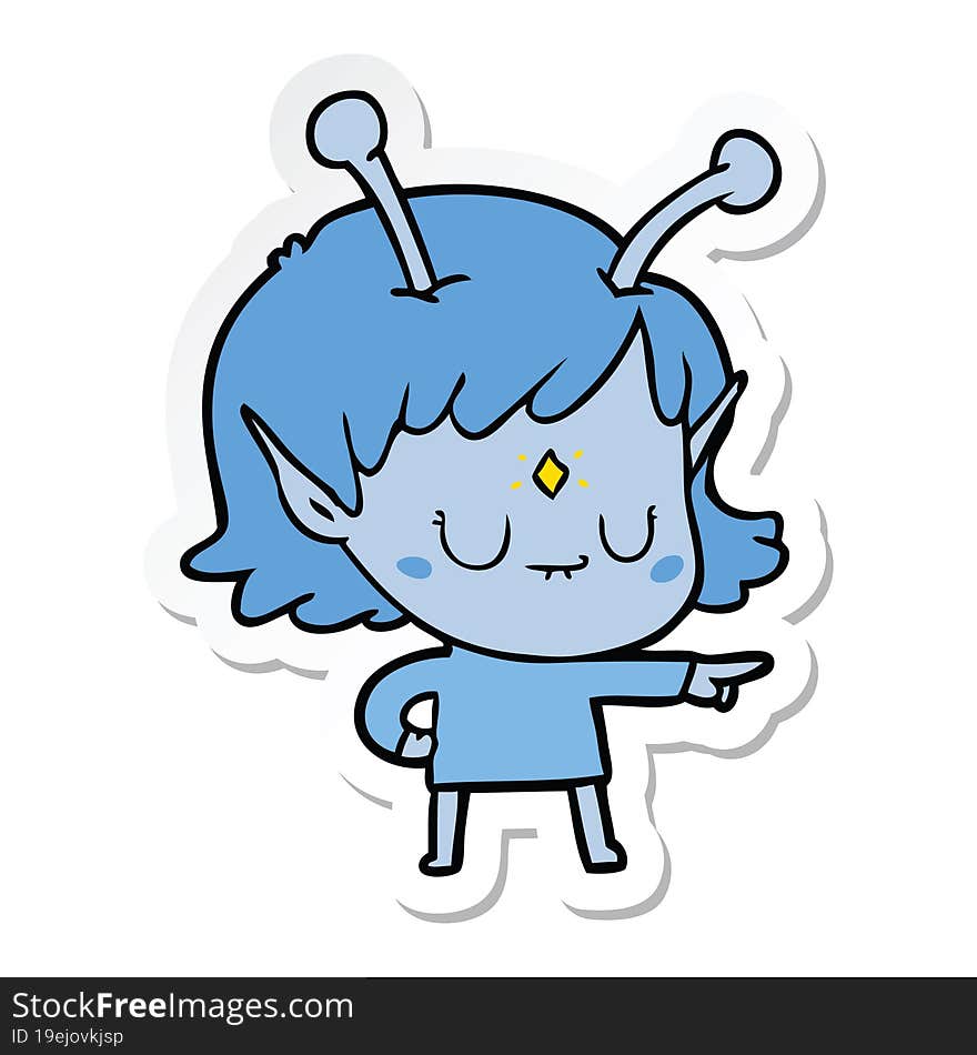 sticker of a cartoon alien girl