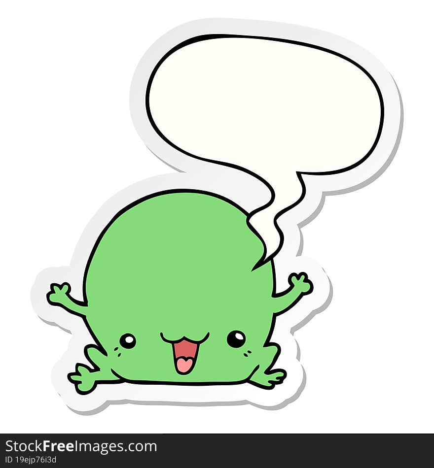 cartoon frog with speech bubble sticker. cartoon frog with speech bubble sticker