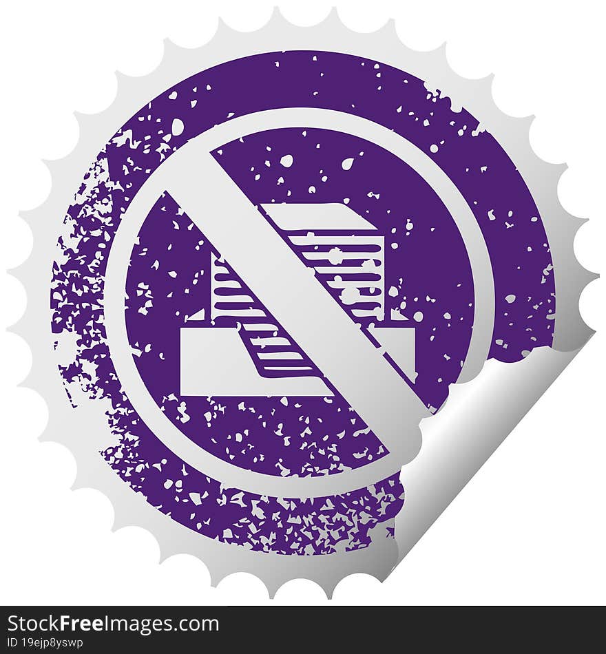 distressed circular peeling sticker symbol of a paperless office symbol