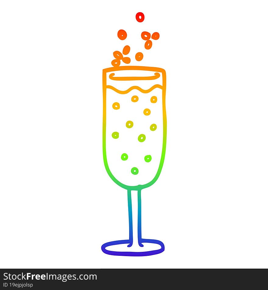 Rainbow Gradient Line Drawing Cartoon Champagne Flute