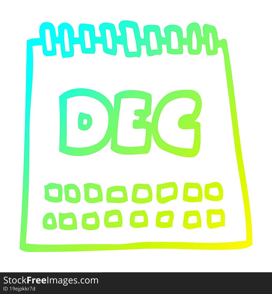 Cold Gradient Line Drawing Cartoon Calendar Showing Month Of December