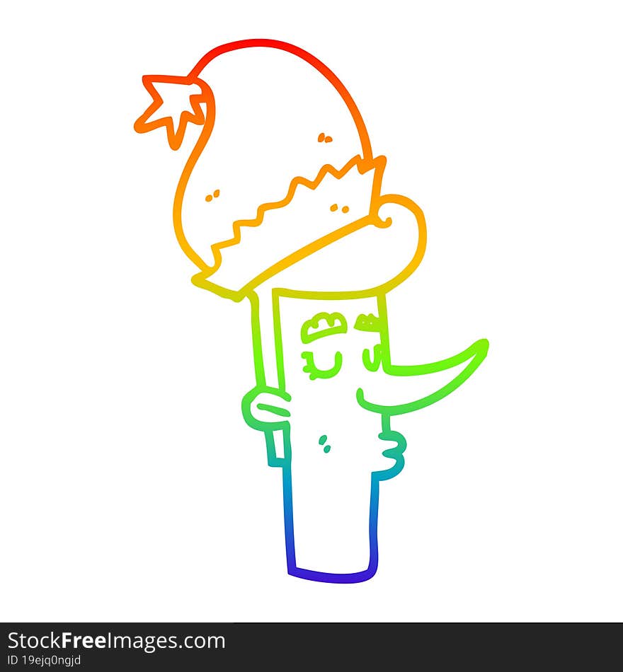 rainbow gradient line drawing cartoon man in christmas hat