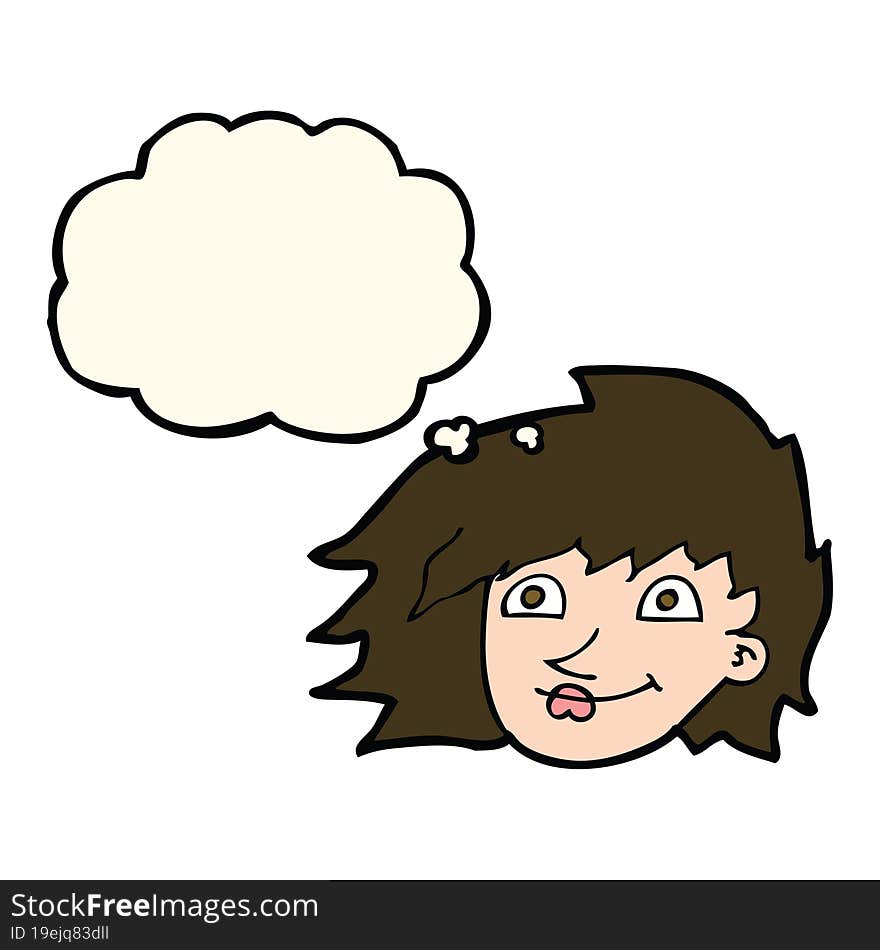 cartoon female face with thought bubble