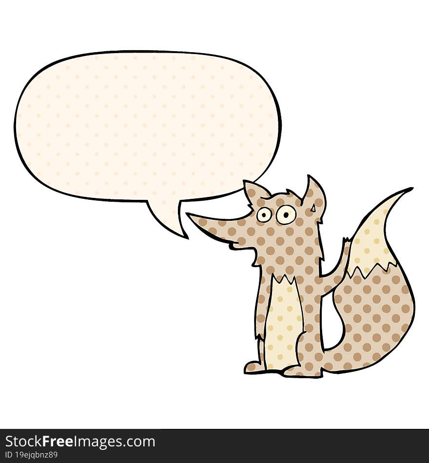 cartoon wolf and speech bubble in comic book style