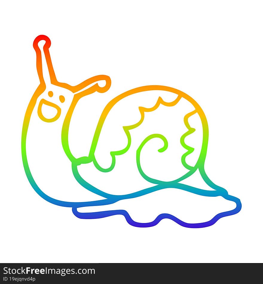 rainbow gradient line drawing of a cute cartoon snail