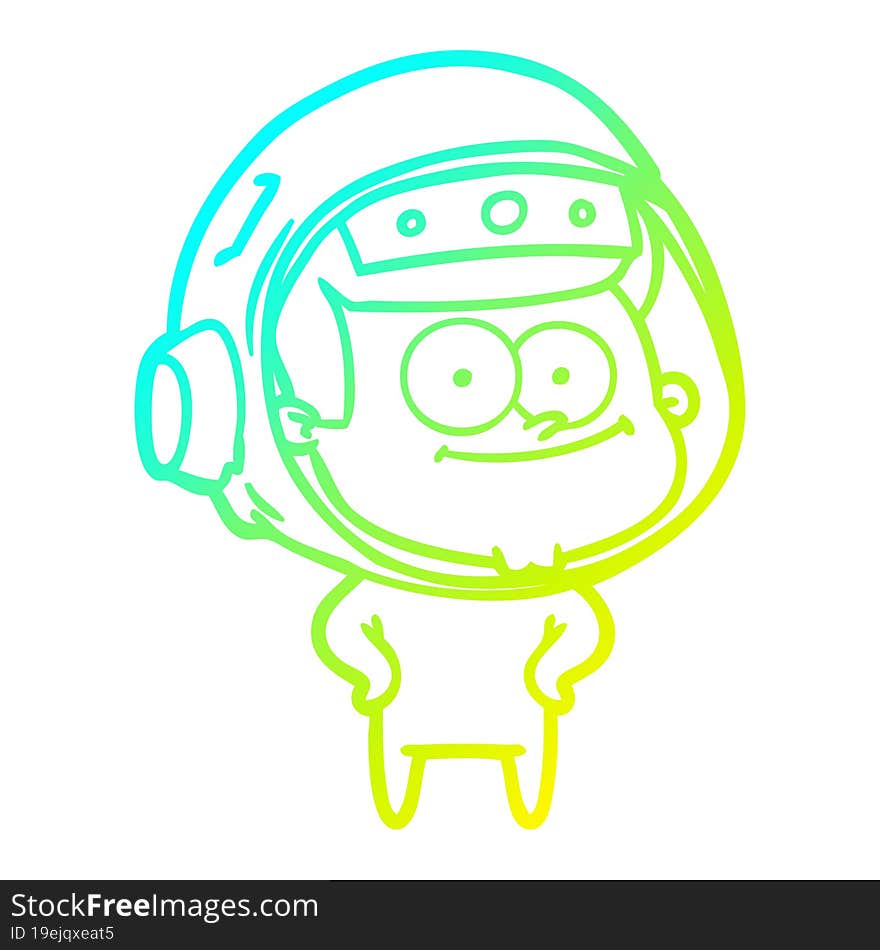 cold gradient line drawing of a happy astronaut cartoon