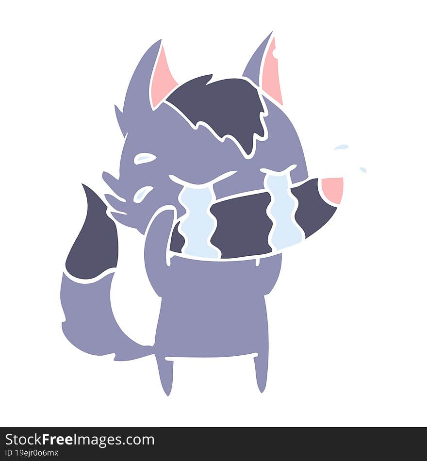 flat color style cartoon crying wolf