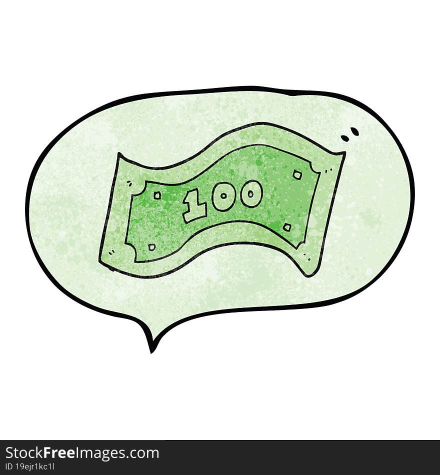 freehand speech bubble textured cartoon 100 dollar bill