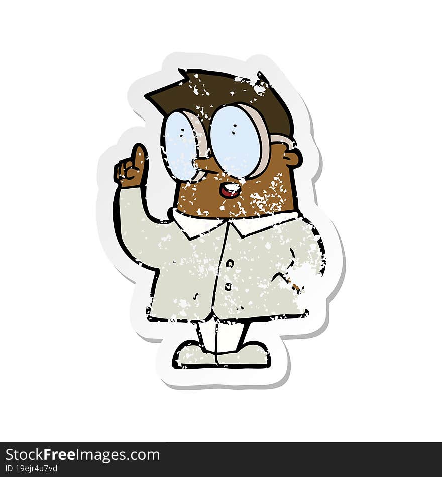 retro distressed sticker of a cartoon scientist