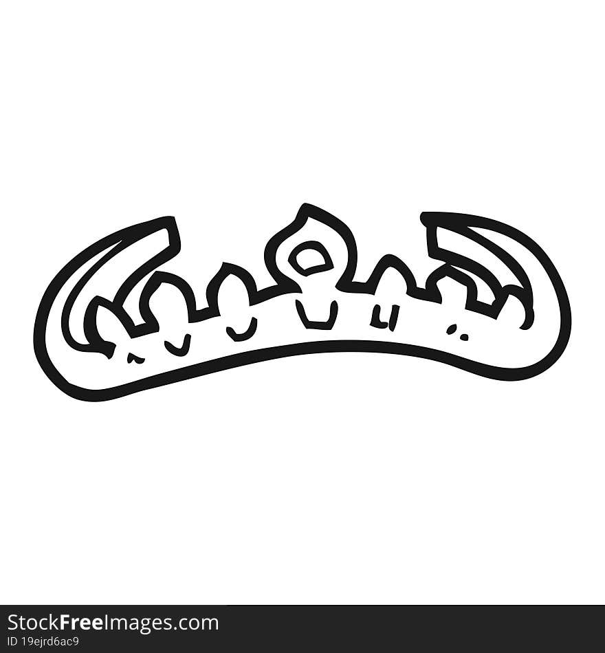 freehand drawn black and white cartoon tiara